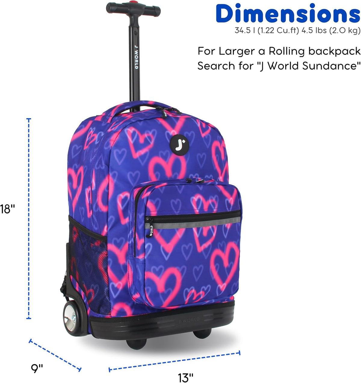 Sunrise Kids Rolling Backpack with Wheels for Girls Boys, Roller Bookbag for School, 18 x 13 x 9 Inches, Confetti - Colors B