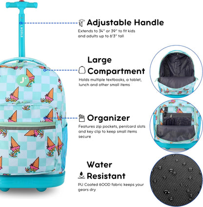 Sunrise Kids Rolling Backpack with Wheels for Girls Boys, Roller Bookbag for School, 18 x 13 x 9 Inches, Confetti - Colors B