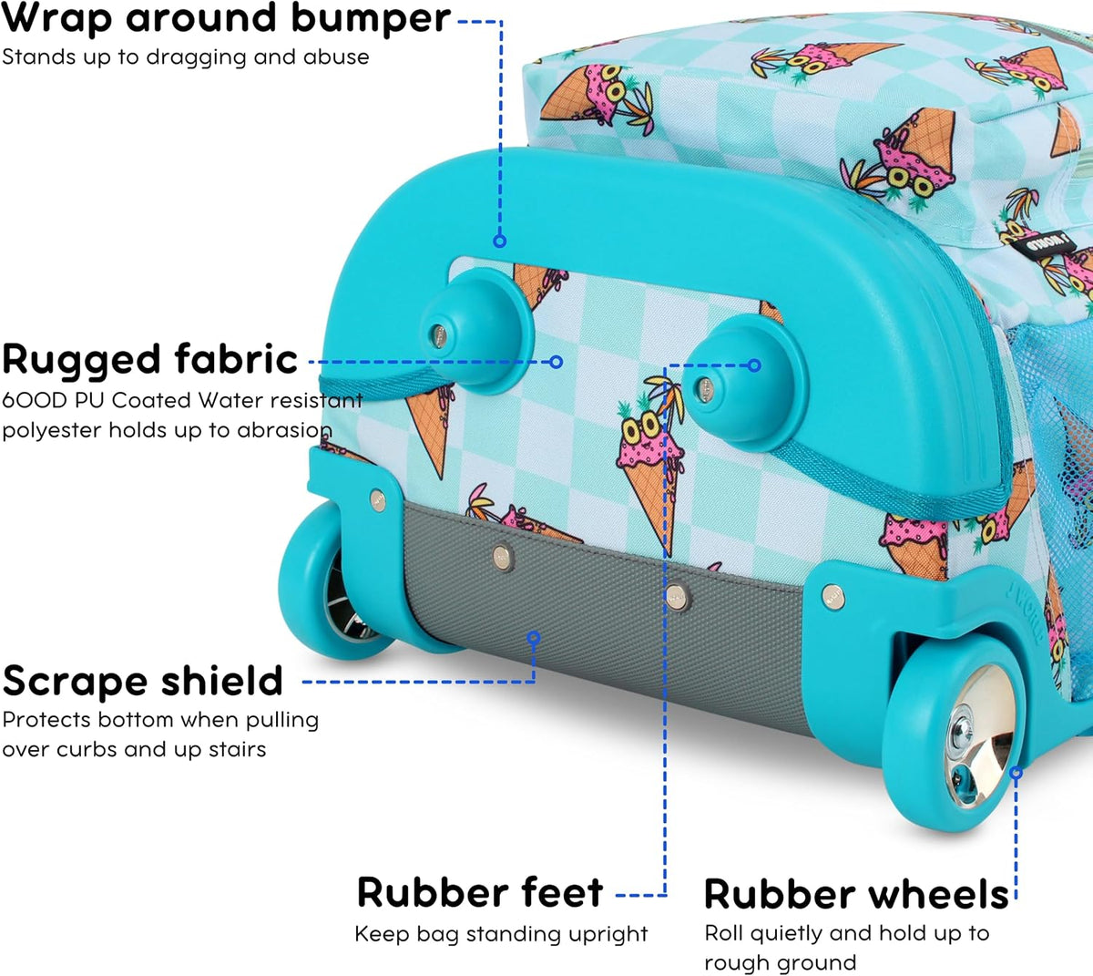 Sunrise Kids Rolling Backpack with Wheels for Girls Boys, Roller Bookbag for School, 18 x 13 x 9 Inches, Confetti - Colors B
