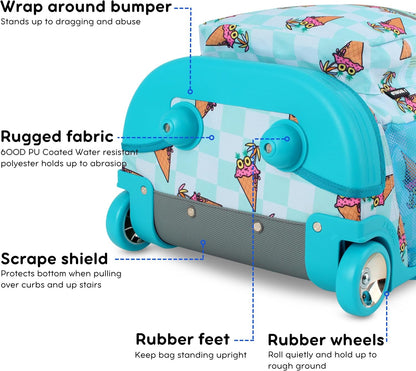 Sunrise Kids Rolling Backpack with Wheels for Girls Boys, Roller Bookbag for School, 18 x 13 x 9 Inches, Confetti - Colors B