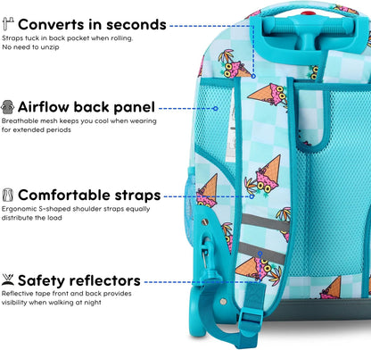 Sunrise Kids Rolling Backpack with Wheels for Girls Boys, Roller Bookbag for School, 18 x 13 x 9 Inches, Confetti - Colors B