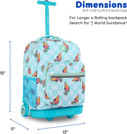 Sunrise Kids Rolling Backpack with Wheels for Girls Boys, Roller Bookbag for School, 18 x 13 x 9 Inches, Confetti - Colors B
