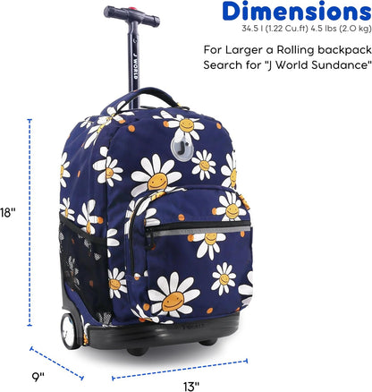 Sunrise Kids Rolling Backpack with Wheels for Girls Boys, Roller Bookbag for School, 18 x 13 x 9 Inches, Confetti - Colors B