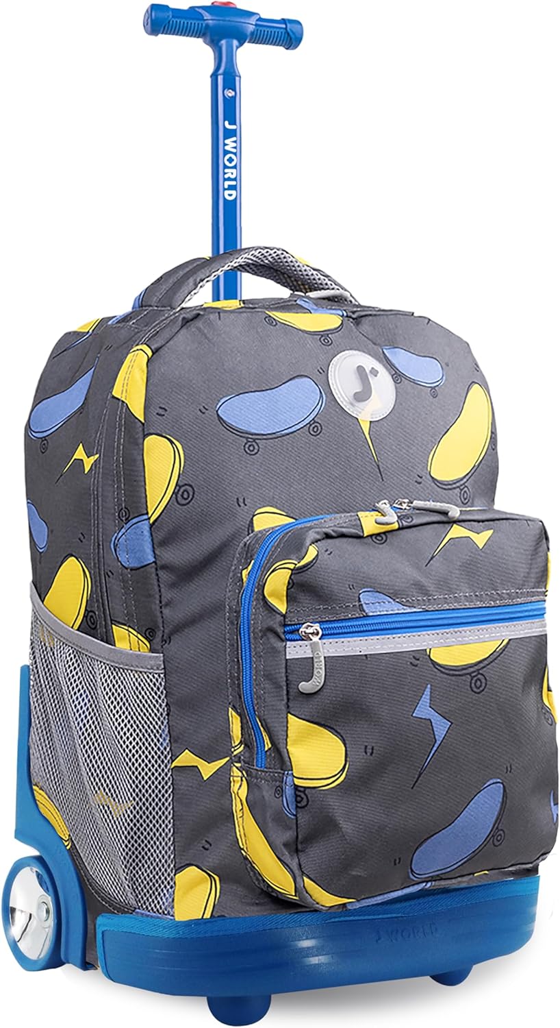 Sunrise Kids Rolling Backpack with Wheels for Girls Boys, Roller Bookbag for School, 18 x 13 x 9 Inches, Confetti - Colors B