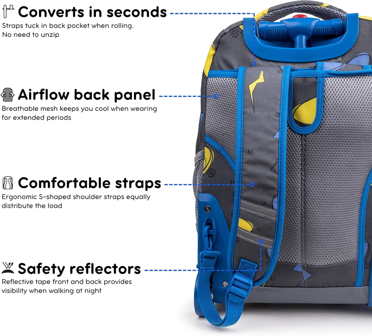 Sunrise Kids Rolling Backpack with Wheels for Girls Boys, Roller Bookbag for School, 18 x 13 x 9 Inches, Confetti - Colors B