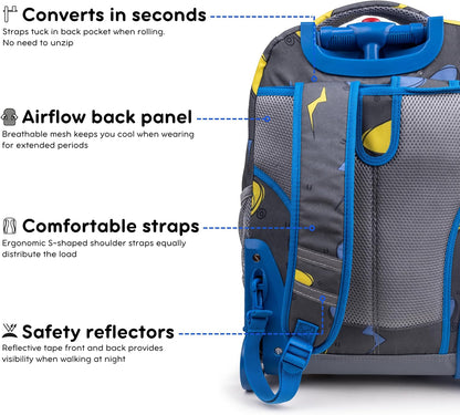 Sunrise Kids Rolling Backpack with Wheels for Girls Boys, Roller Bookbag for School, 18 x 13 x 9 Inches, Confetti - Colors B
