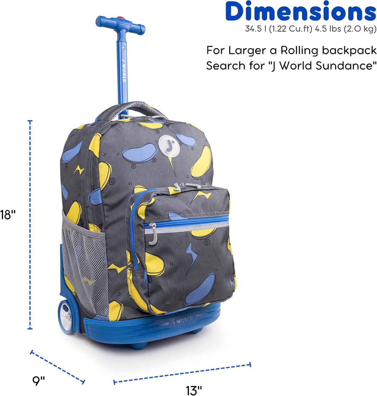 Sunrise Kids Rolling Backpack with Wheels for Girls Boys, Roller Bookbag for School, 18 x 13 x 9 Inches, Confetti - Colors B