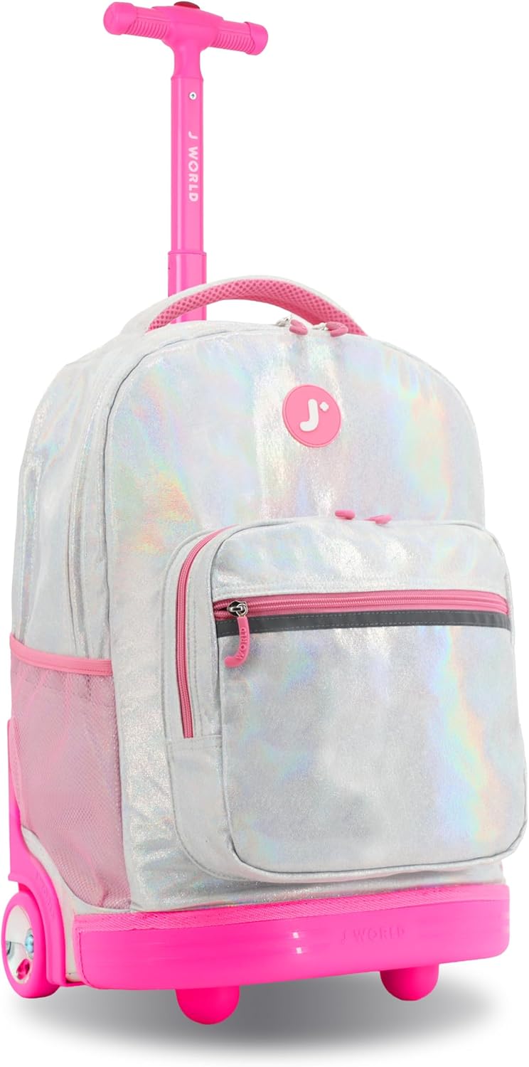 Sunrise Kids Rolling Backpack with Wheels for Girls Boys, Roller Bookbag for School, 18 x 13 x 9 Inches, Confetti - Colors B