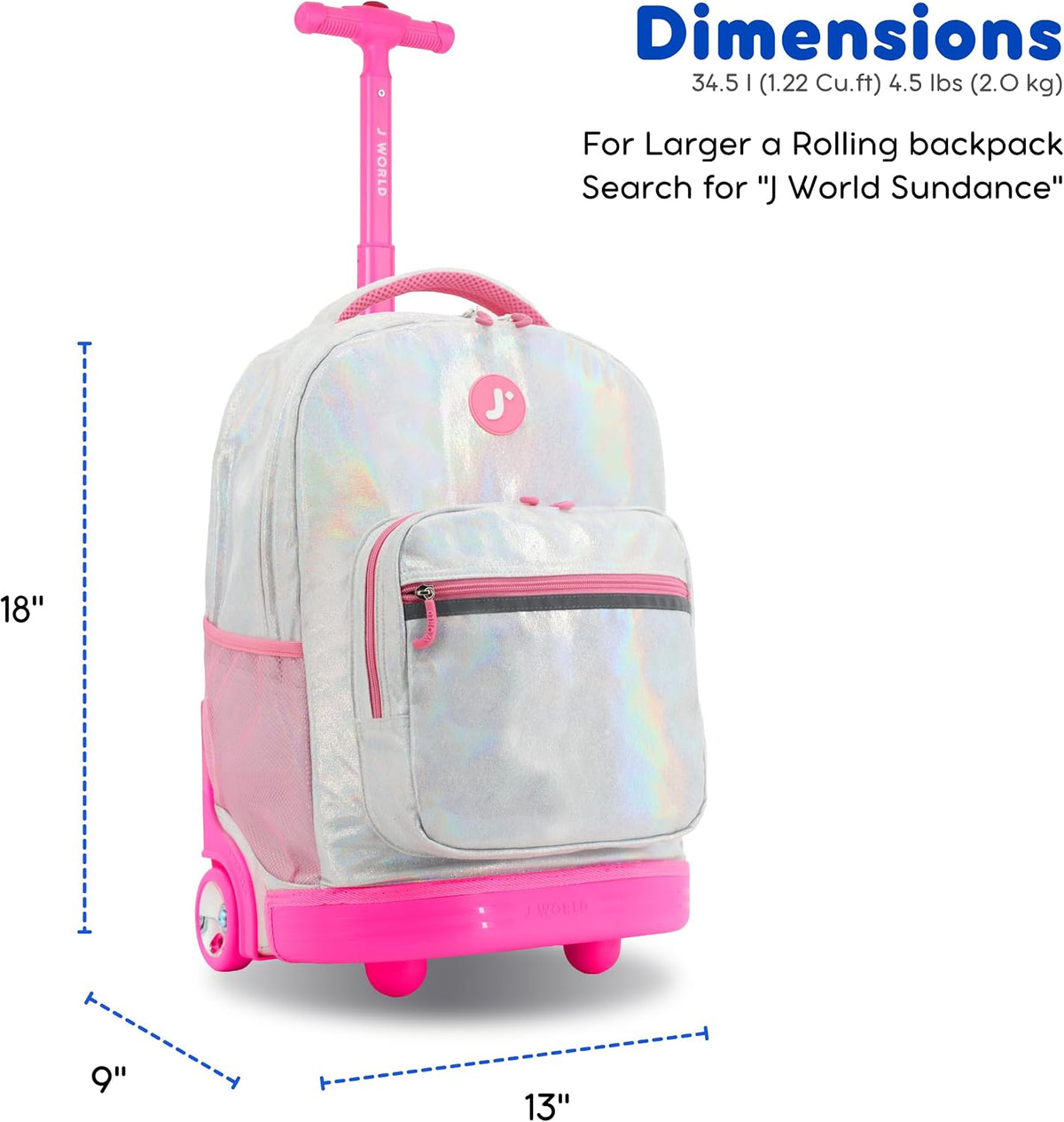Sunrise Kids Rolling Backpack with Wheels for Girls Boys, Roller Bookbag for School, 18 x 13 x 9 Inches, Confetti - Colors B