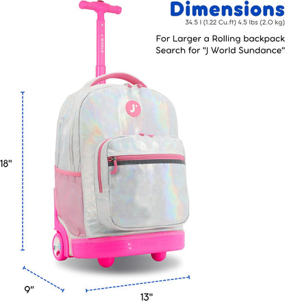 Sunrise Kids Rolling Backpack with Wheels for Girls Boys, Roller Bookbag for School, 18 x 13 x 9 Inches, Confetti - Colors B