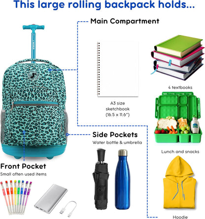 Sunrise Kids Rolling Backpack with Wheels for Girls Boys, Roller Bookbag for School, 18 x 13 x 9 Inches, Confetti - Colors B
