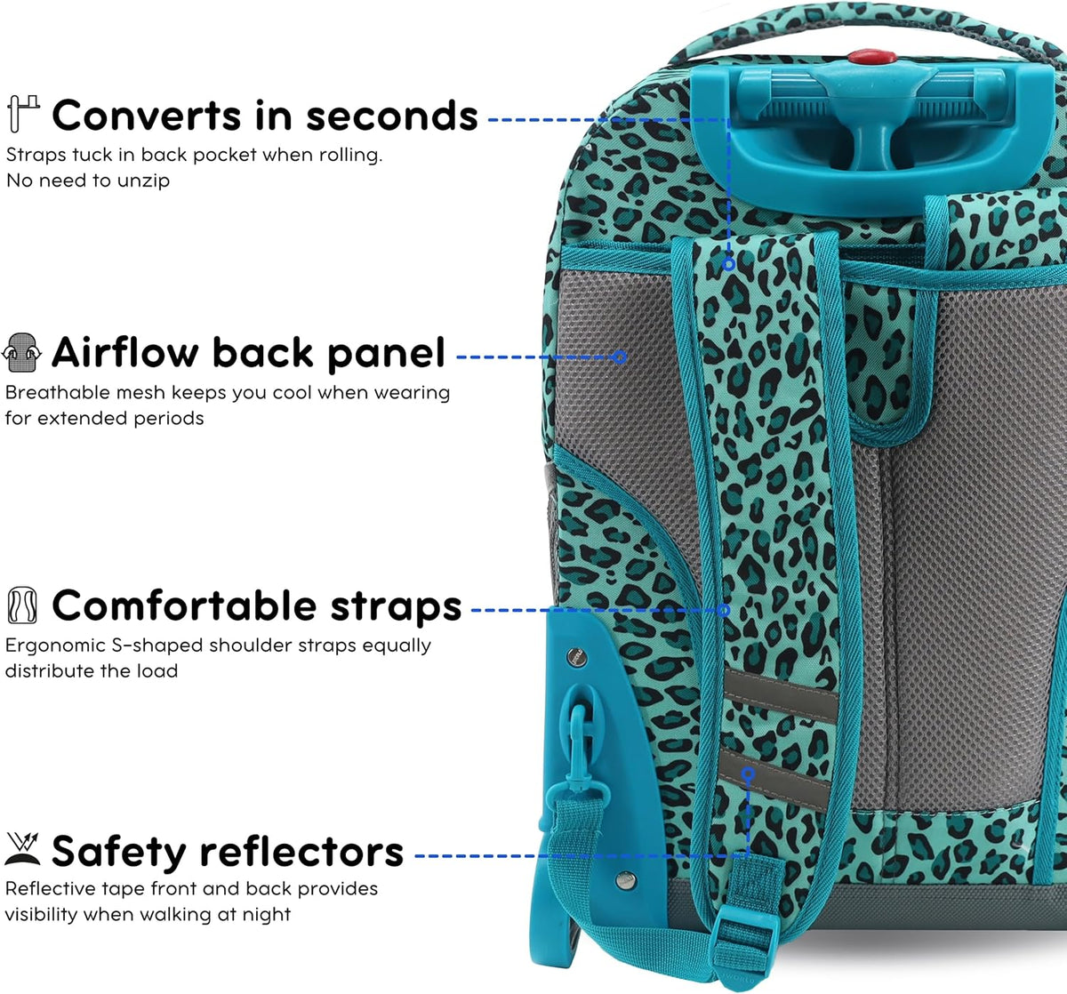 Sunrise Kids Rolling Backpack with Wheels for Girls Boys, Roller Bookbag for School, 18 x 13 x 9 Inches, Confetti - Colors B