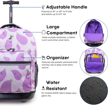 Sunrise Kids Rolling Backpack with Wheels for Girls Boys, Roller Bookbag for School, 18 x 13 x 9 Inches, Confetti - Colors B