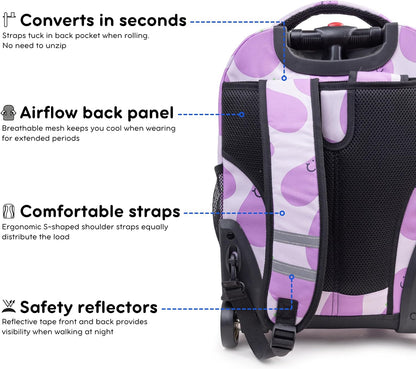 Sunrise Kids Rolling Backpack with Wheels for Girls Boys, Roller Bookbag for School, 18 x 13 x 9 Inches, Confetti - Colors B