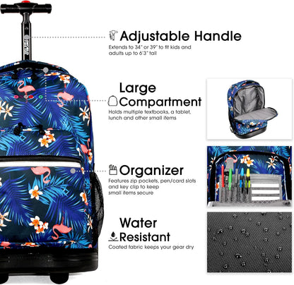 Sunrise Kids Rolling Backpack with Wheels for Girls Boys, Roller Bookbag for School, 18 x 13 x 9 Inches, Confetti - Colors B