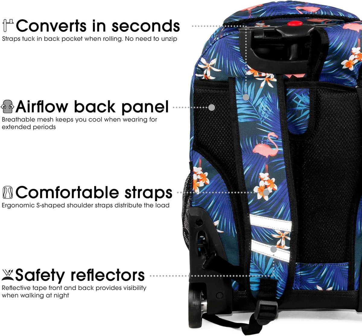 Sunrise Kids Rolling Backpack with Wheels for Girls Boys, Roller Bookbag for School, 18 x 13 x 9 Inches, Confetti - Colors B