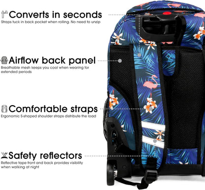 Sunrise Kids Rolling Backpack with Wheels for Girls Boys, Roller Bookbag for School, 18 x 13 x 9 Inches, Confetti - Colors B