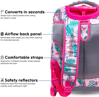 Sunrise Kids Rolling Backpack with Wheels for Girls Boys, Roller Bookbag for School, 18 x 13 x 9 Inches, Confetti - Colors B