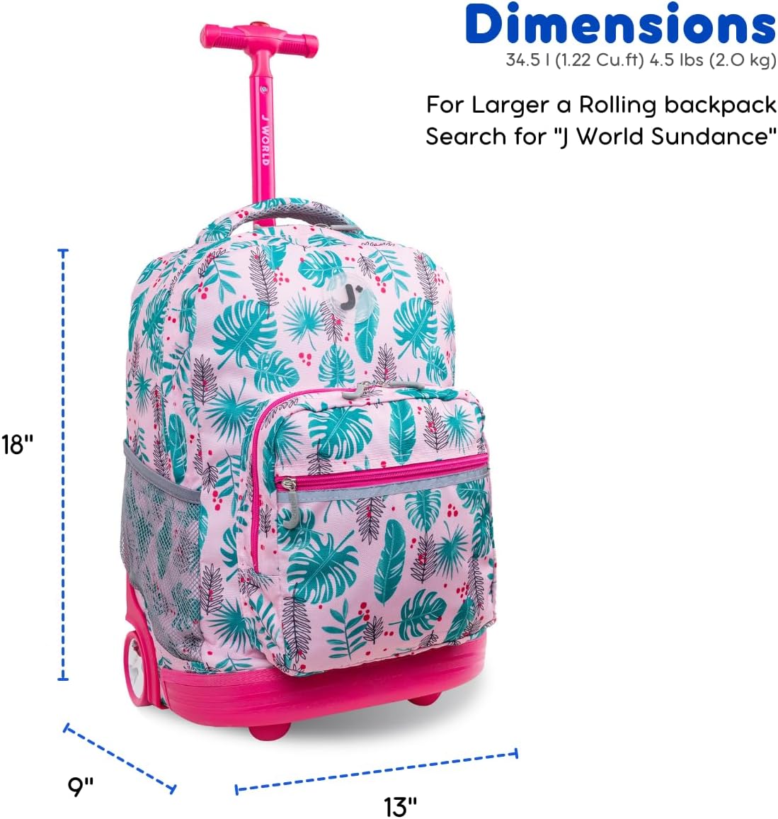 Sunrise Kids Rolling Backpack with Wheels for Girls Boys, Roller Bookbag for School, 18 x 13 x 9 Inches, Confetti - Colors B