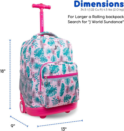 Sunrise Kids Rolling Backpack with Wheels for Girls Boys, Roller Bookbag for School, 18 x 13 x 9 Inches, Confetti - Colors B