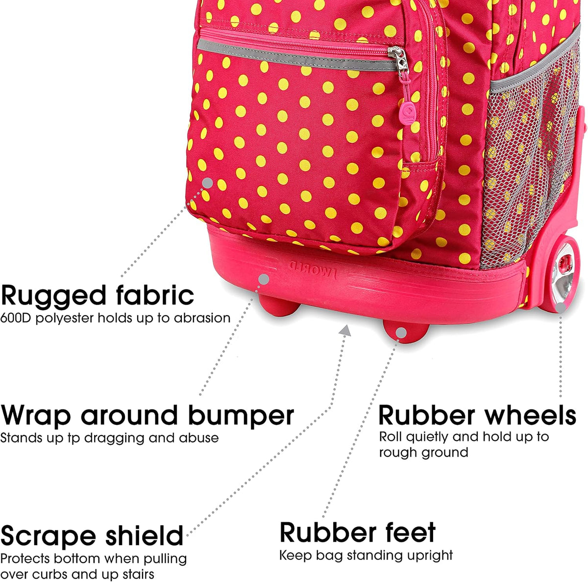 Sunrise Kids Rolling Backpack with Wheels for Girls Boys, Roller Bookbag for School, 18 x 13 x 9 Inches, Confetti - Colors B