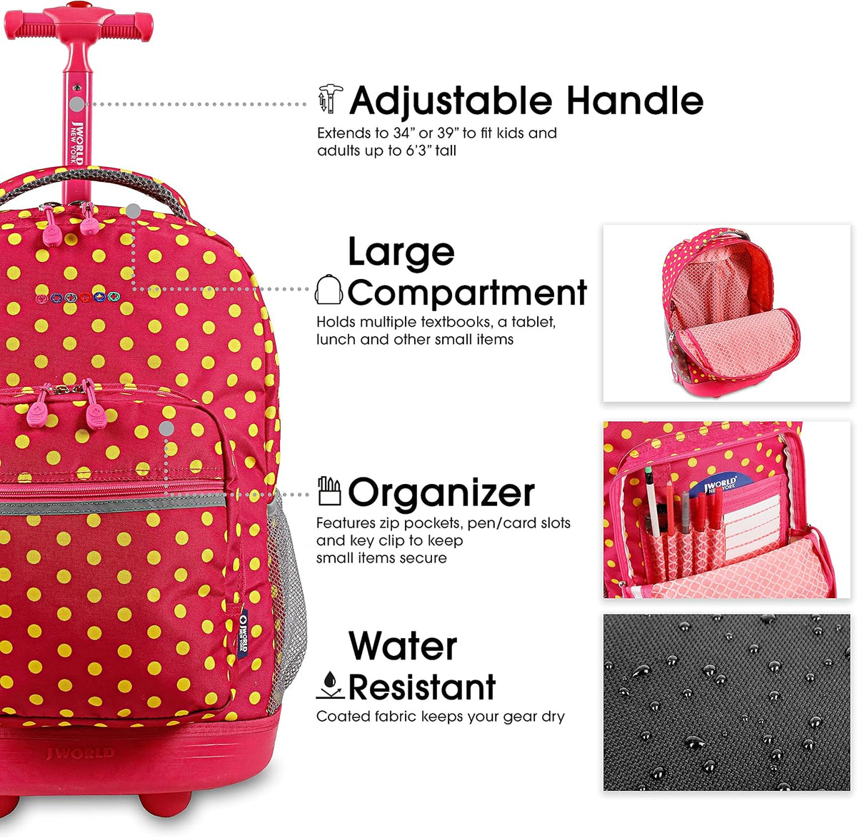 Sunrise Kids Rolling Backpack with Wheels for Girls Boys, Roller Bookbag for School, 18 x 13 x 9 Inches, Confetti - Colors B