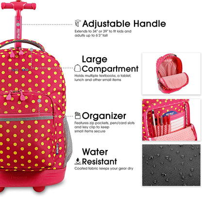 Sunrise Kids Rolling Backpack with Wheels for Girls Boys, Roller Bookbag for School, 18 x 13 x 9 Inches, Confetti - Colors B