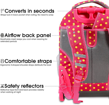 Sunrise Kids Rolling Backpack with Wheels for Girls Boys, Roller Bookbag for School, 18 x 13 x 9 Inches, Confetti - Colors B