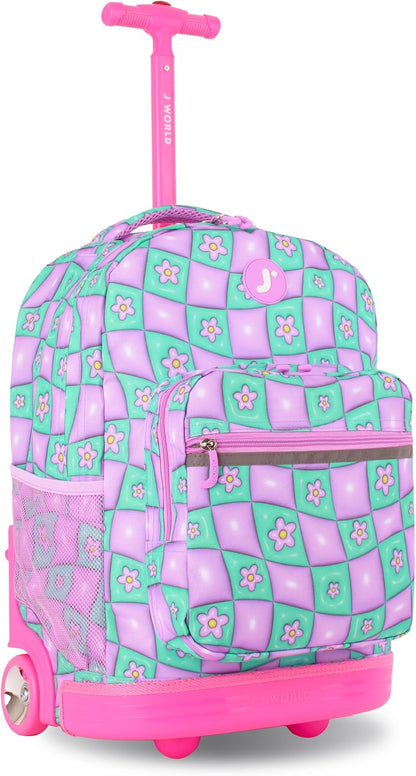 Sunrise Kids Rolling Backpack with Wheels for Girls Boys, Roller Bookbag for School, 18 x 13 x 9 Inches, Confetti - Colors B