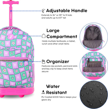 Sunrise Kids Rolling Backpack with Wheels for Girls Boys, Roller Bookbag for School, 18 x 13 x 9 Inches, Confetti - Colors B