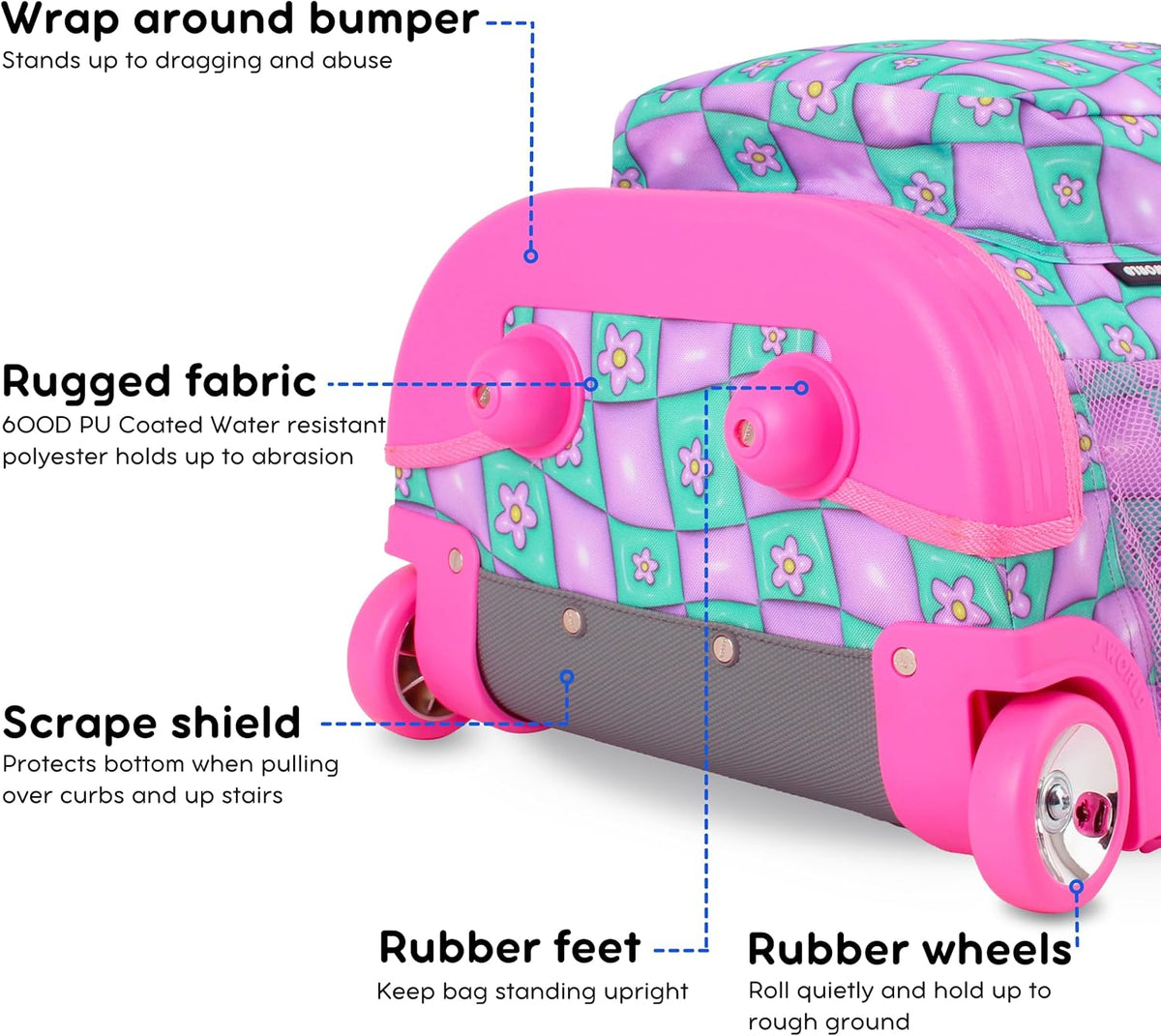 Sunrise Kids Rolling Backpack with Wheels for Girls Boys, Roller Bookbag for School, 18 x 13 x 9 Inches, Confetti - Colors B