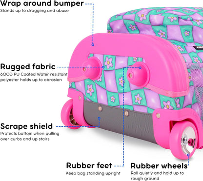 Sunrise Kids Rolling Backpack with Wheels for Girls Boys, Roller Bookbag for School, 18 x 13 x 9 Inches, Confetti - Colors B