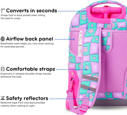 Sunrise Kids Rolling Backpack with Wheels for Girls Boys, Roller Bookbag for School, 18 x 13 x 9 Inches, Confetti - Colors B