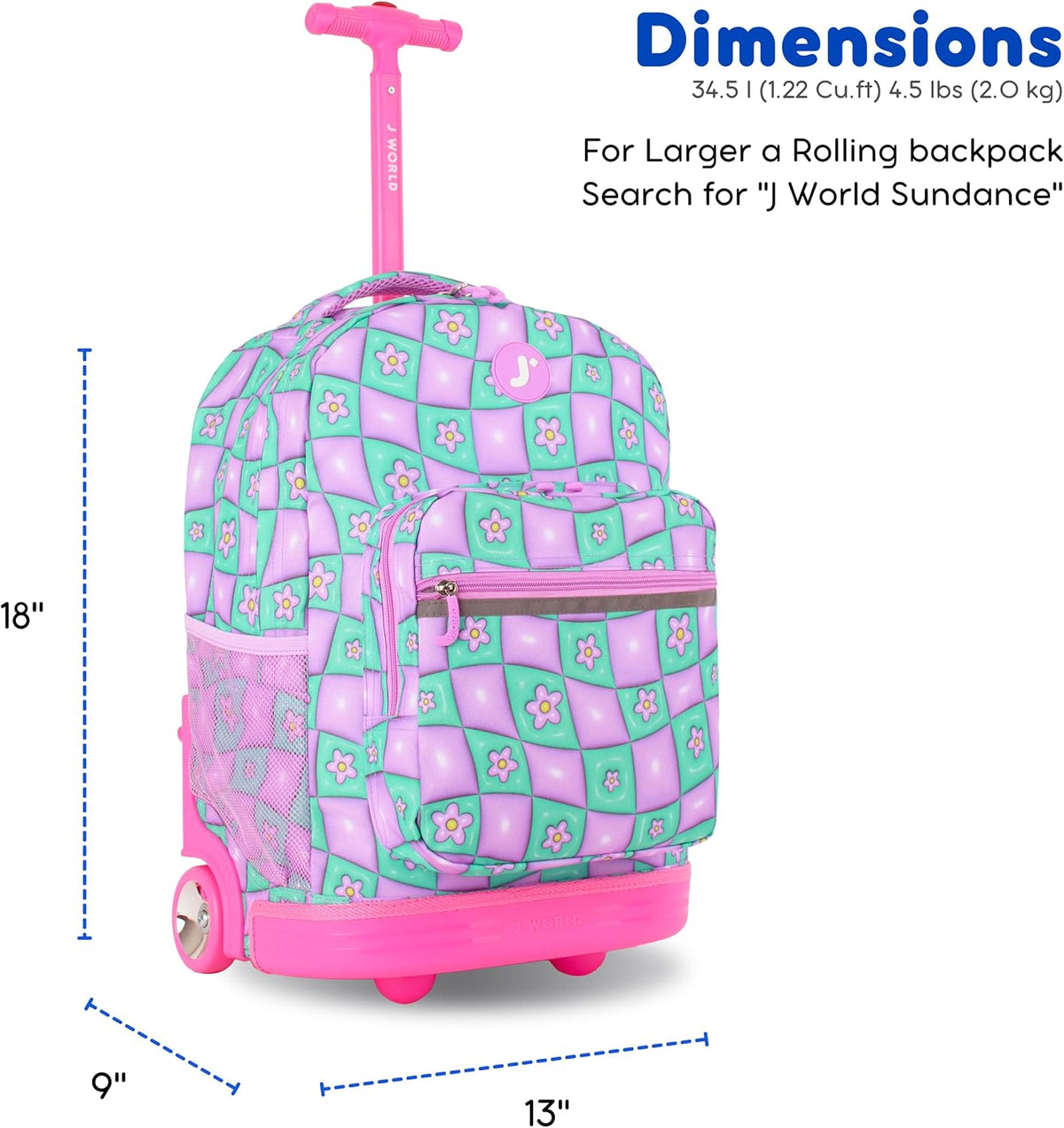 Sunrise Kids Rolling Backpack with Wheels for Girls Boys, Roller Bookbag for School, 18 x 13 x 9 Inches, Confetti - Colors B