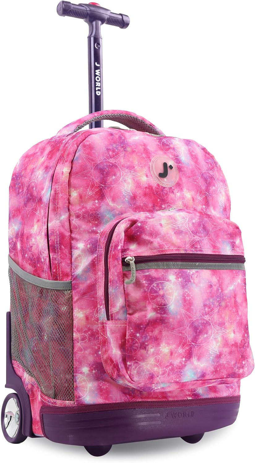 Sunrise Kids Rolling Backpack with Wheels for Girls Boys, Roller Bookbag for School, 18 x 13 x 9 Inches, Confetti - Colors B