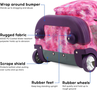 Sunrise Kids Rolling Backpack with Wheels for Girls Boys, Roller Bookbag for School, 18 x 13 x 9 Inches, Confetti - Colors B
