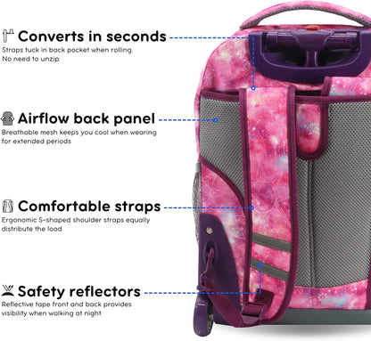 Sunrise Kids Rolling Backpack with Wheels for Girls Boys, Roller Bookbag for School, 18 x 13 x 9 Inches, Confetti - Colors B