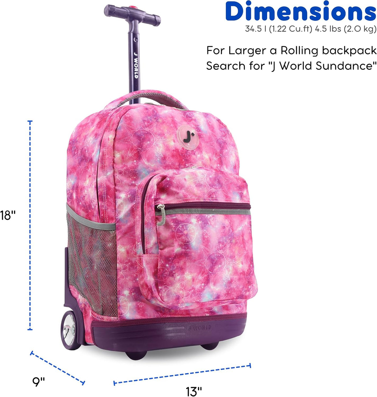 Sunrise Kids Rolling Backpack with Wheels for Girls Boys, Roller Bookbag for School, 18 x 13 x 9 Inches, Confetti - Colors B