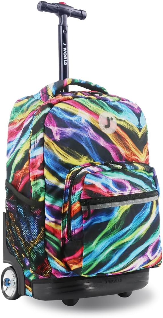 Sunrise Kids Rolling Backpack with Wheels for Girls Boys, Roller Bookbag for School, 18 x 13 x 9 Inches, Confetti - Colors B