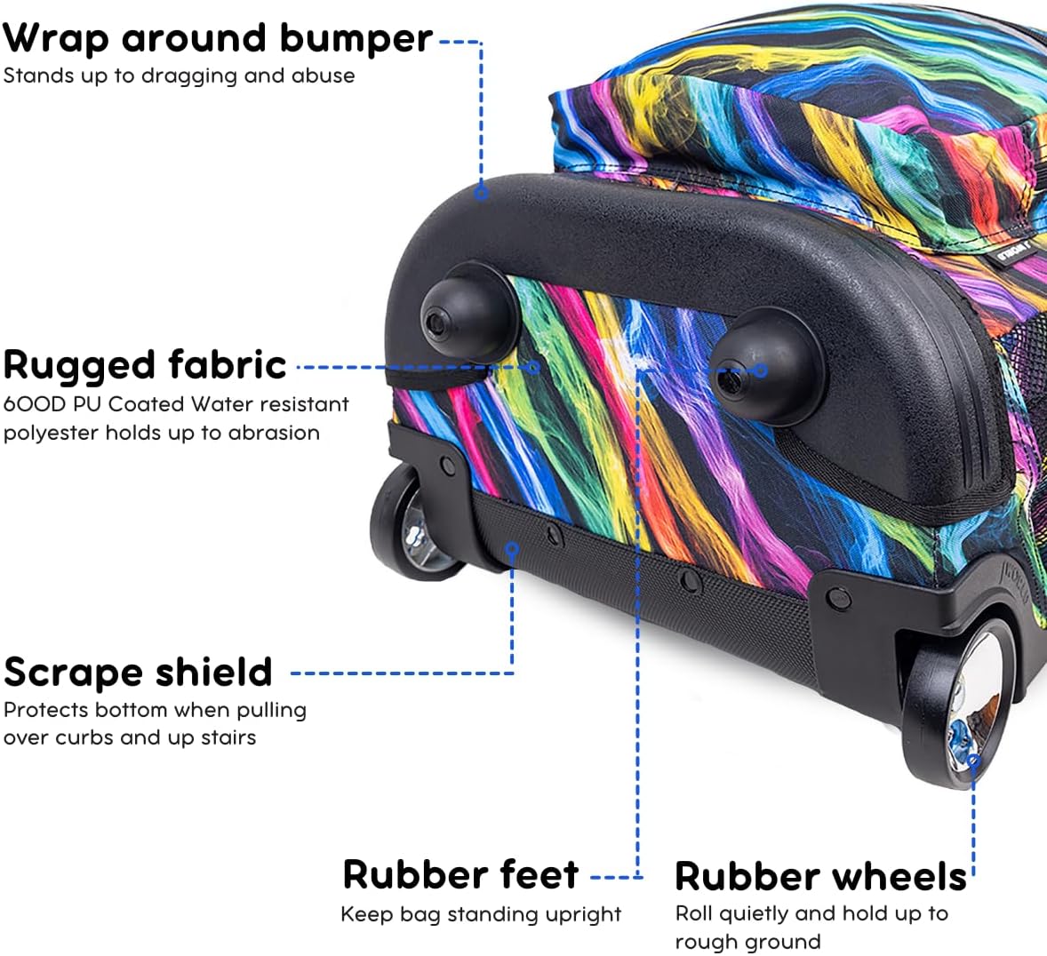 Sunrise Kids Rolling Backpack with Wheels for Girls Boys, Roller Bookbag for School, 18 x 13 x 9 Inches, Confetti - Colors B