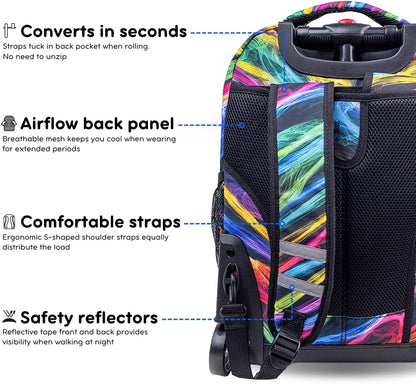 Sunrise Kids Rolling Backpack with Wheels for Girls Boys, Roller Bookbag for School, 18 x 13 x 9 Inches, Confetti - Colors B