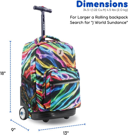 Sunrise Kids Rolling Backpack with Wheels for Girls Boys, Roller Bookbag for School, 18 x 13 x 9 Inches, Confetti - Colors B