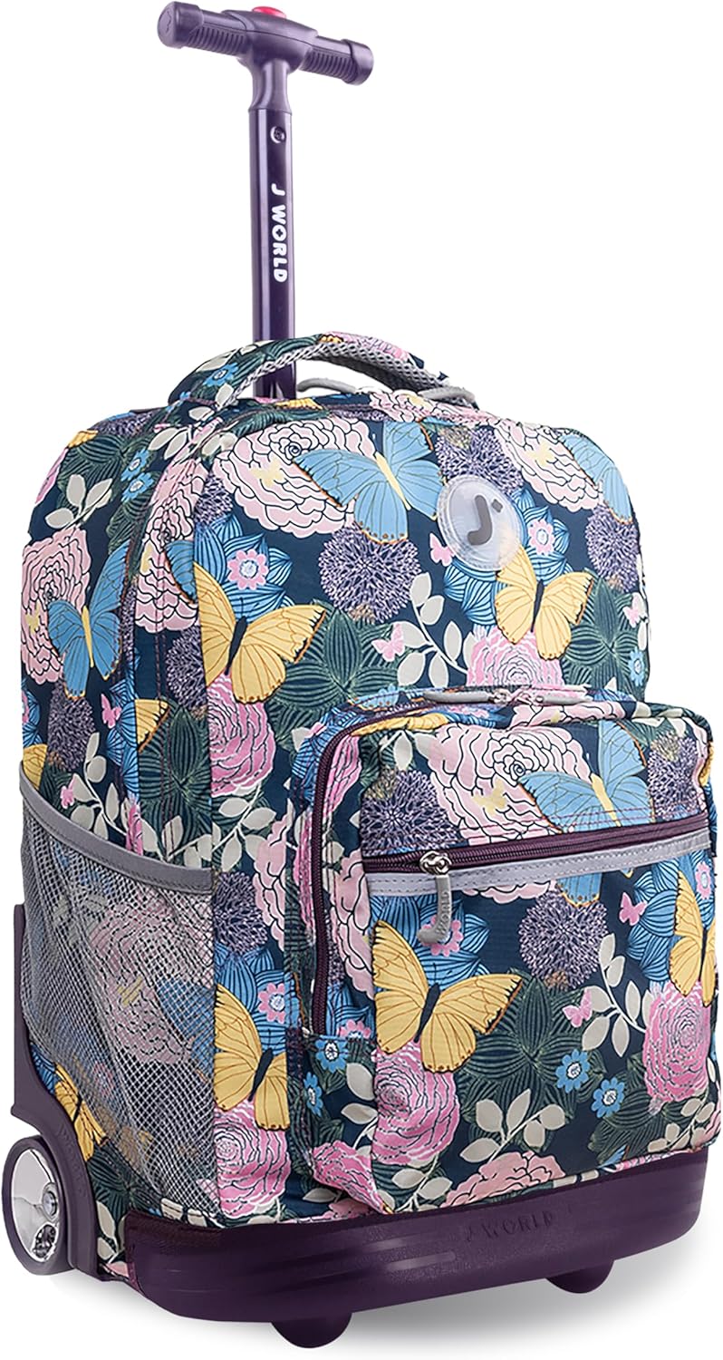 Sunrise Kids Rolling Backpack with Wheels for Girls Boys, Roller Bookbag for School, 18 x 13 x 9 Inches, Confetti - Colors B