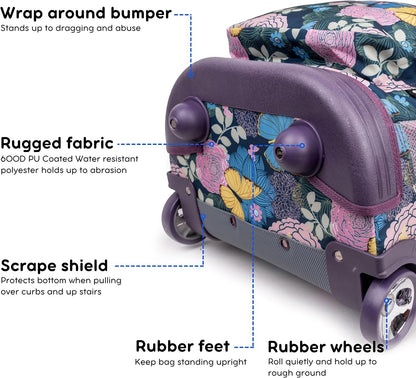 Sunrise Kids Rolling Backpack with Wheels for Girls Boys, Roller Bookbag for School, 18 x 13 x 9 Inches, Confetti - Colors B
