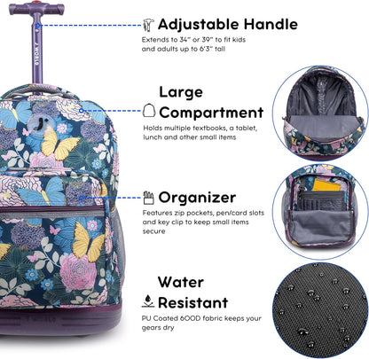 Sunrise Kids Rolling Backpack with Wheels for Girls Boys, Roller Bookbag for School, 18 x 13 x 9 Inches, Confetti - Colors B