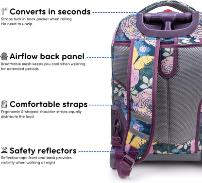Sunrise Kids Rolling Backpack with Wheels for Girls Boys, Roller Bookbag for School, 18 x 13 x 9 Inches, Confetti - Colors B