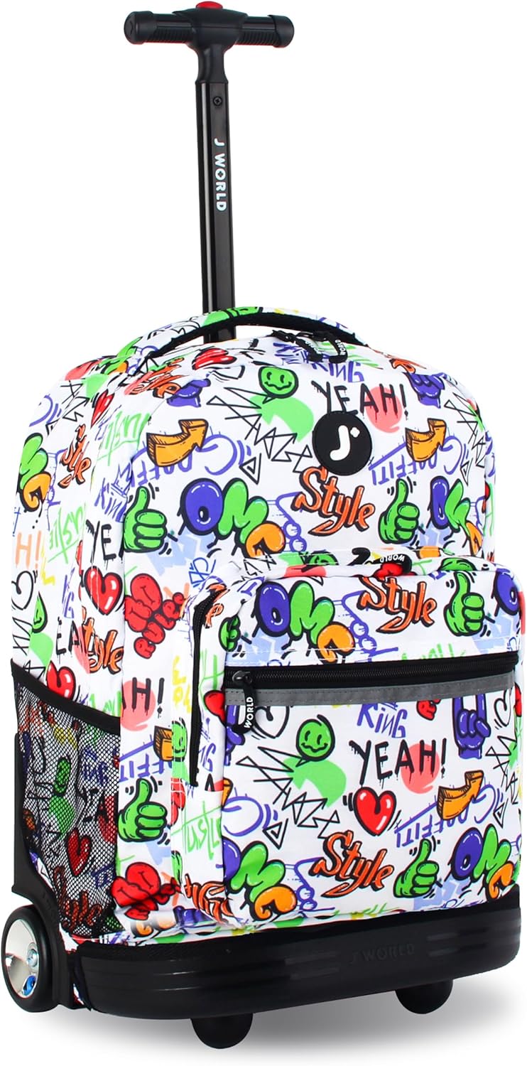 Sunrise Kids Rolling Backpack with Wheels for Girls Boys, Roller Bookbag for School, 18 x 13 x 9 Inches, Confetti - Colors B