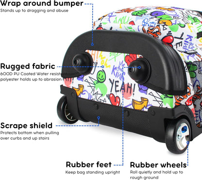 Sunrise Kids Rolling Backpack with Wheels for Girls Boys, Roller Bookbag for School, 18 x 13 x 9 Inches, Confetti - Colors B