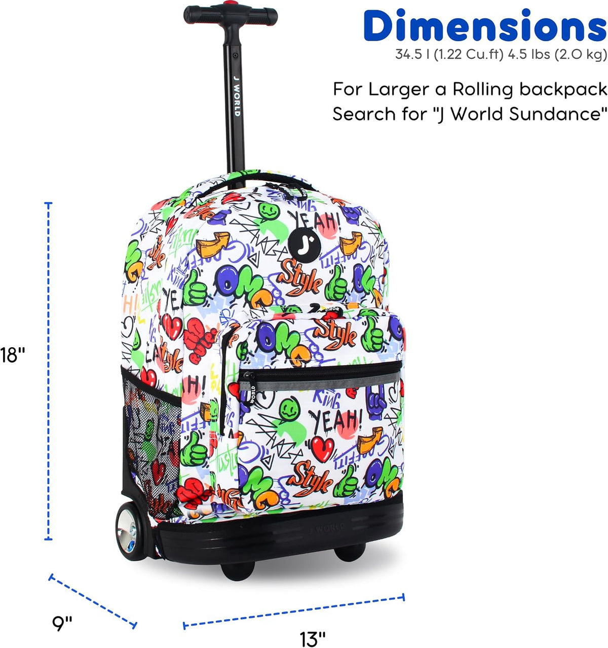 Sunrise Kids Rolling Backpack with Wheels for Girls Boys, Roller Bookbag for School, 18 x 13 x 9 Inches, Confetti - Colors B