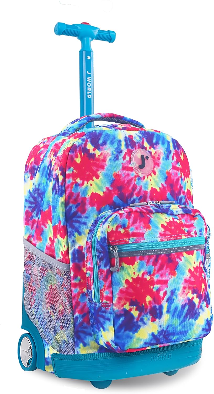 Sunrise Kids Rolling Backpack with Wheels for Girls Boys, Roller Bookbag for School, 18 x 13 x 9 Inches, Confetti - Colors B